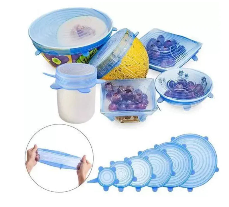 Kit 6 Tampas de Silicone Reutilizável (UNIVERSAL) - Super Elástico - Mega Shopee