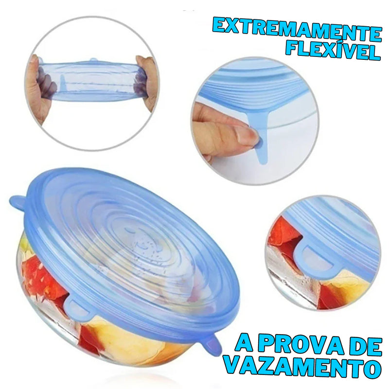 Kit 6 Tampas de Silicone Reutilizável (UNIVERSAL) - Super Elástico - Mega Shopee